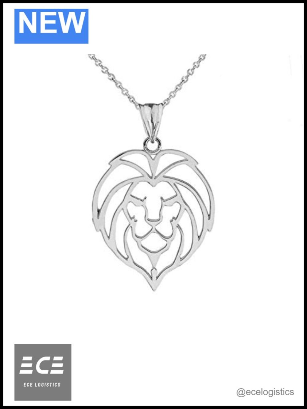 Sterling Silver Lion Head Outline Charm Pendant Necklace 18"